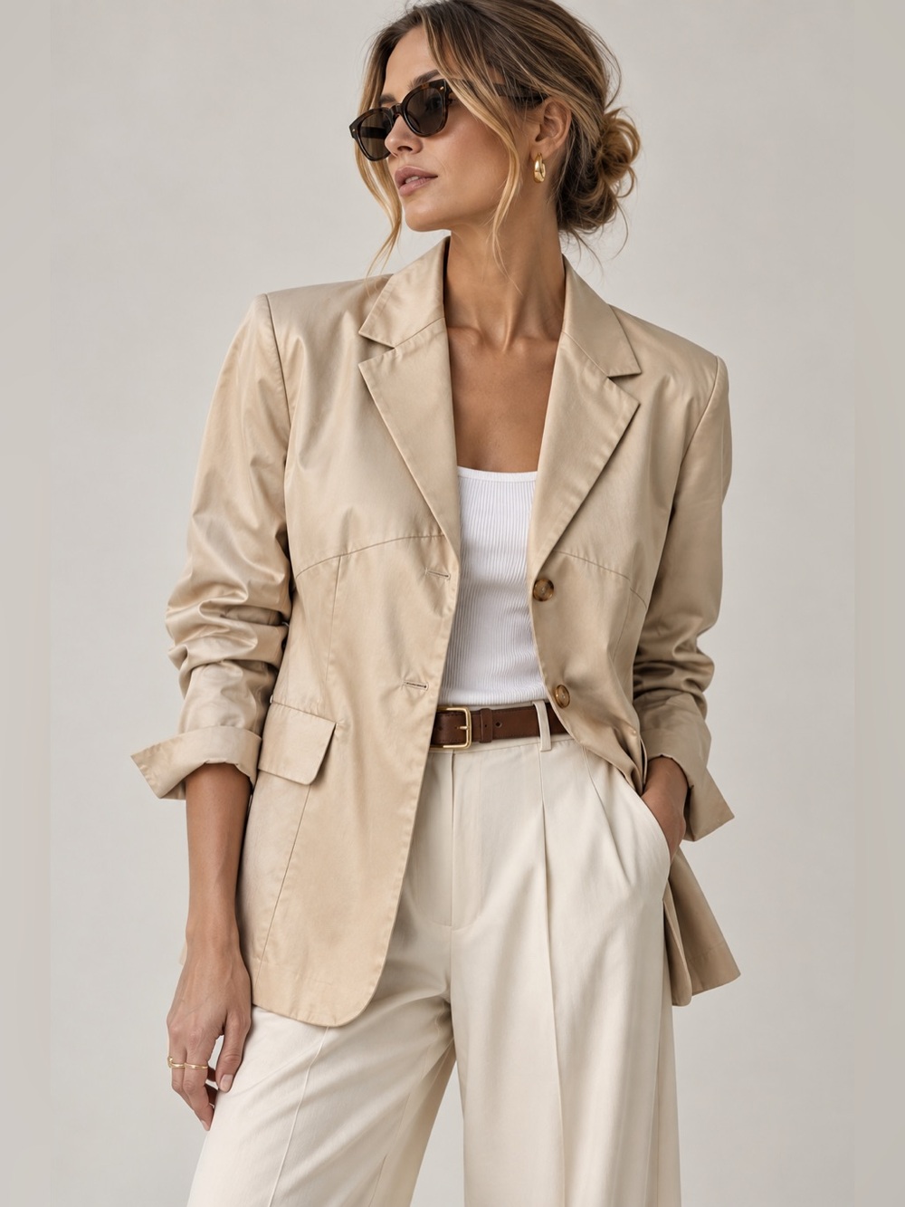 Laurèl by Escada Cotton Silk Blazer Champagne Beige Sz 44